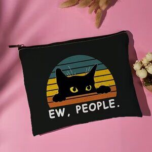 “Ew, People” Black Cat Canvas Cosmetic Makeup Bag (BRAND-NEW‎ & SO CUTE!)